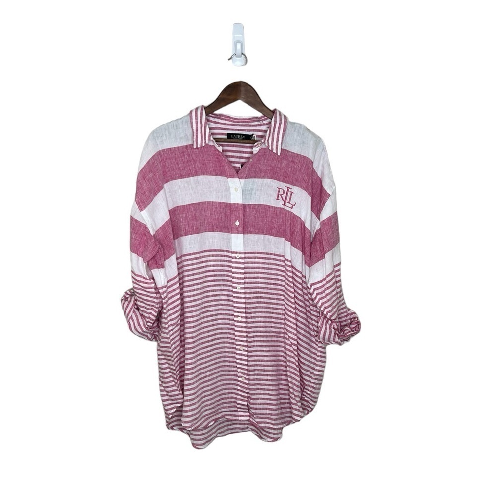 Lauren Ralph LRL Oversized Linen Buttoned Up Tunic Dress - Picture 2 of 13